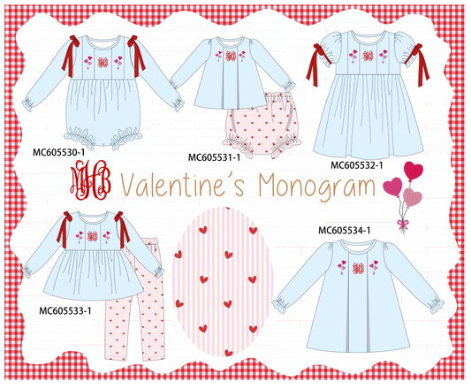 PO95 Blue valentine's day heart monogram embroidery collection - closing 6/22 - ETA late November