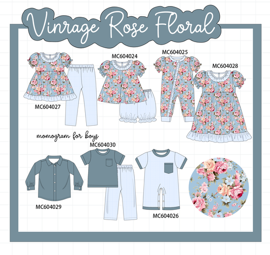PO86 Blue vintage rose floral print collection - closing 4/13 - ETA early September