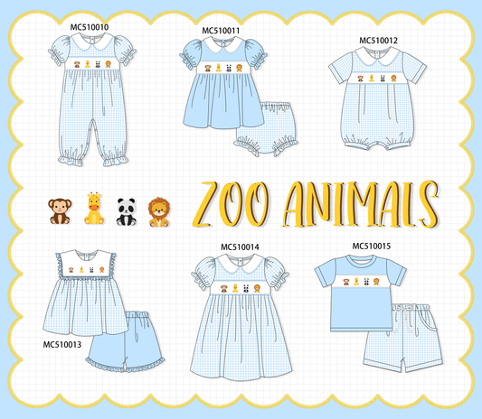 PO69 Blue zoo animal embroidery gingham collection- closing 10/27 - eta early march