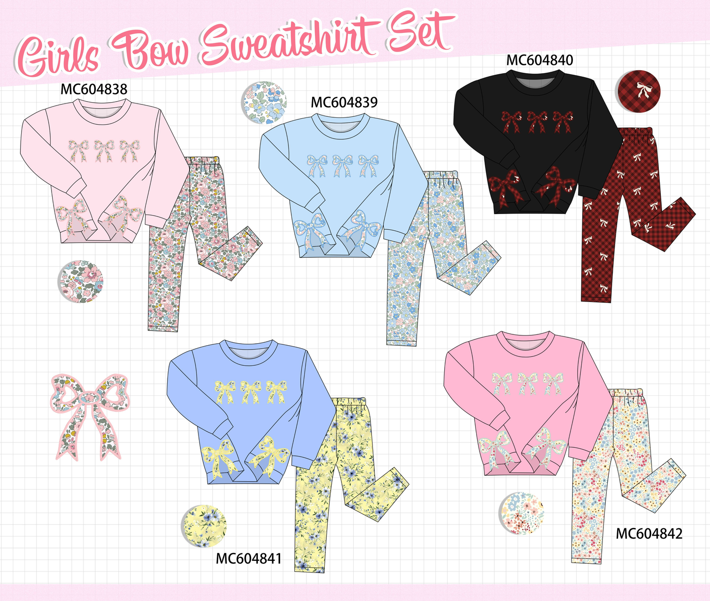 PO90 Bow floral applique sweatshirt pants set collection - closing 5/11 - ETA early October