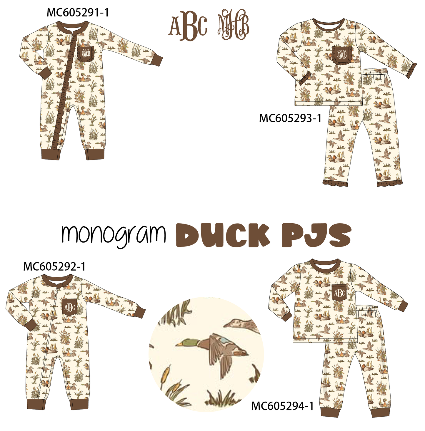 PO92 Brown duck monogram embroidery bamboo collection - closing 5/25 - ETA late October