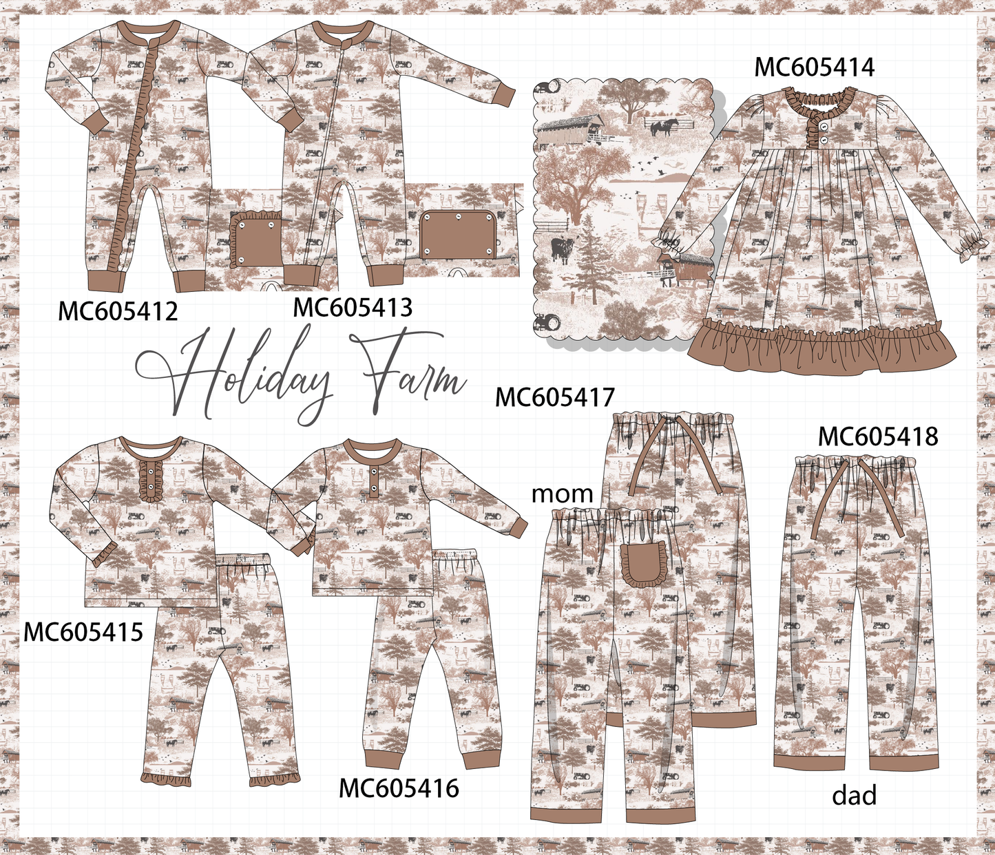PO93 Brown farm print collection  - closing 6/8 - ETA November