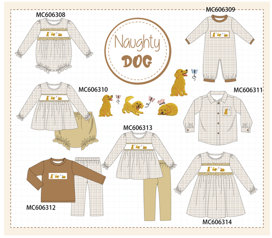 PO95 Brown puppy embroidery plaid collection - closing 6/22 - ETA late November