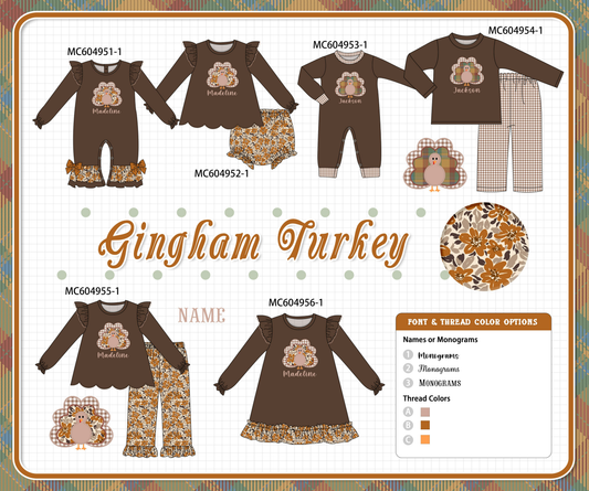 PO90 Brown thanksgiving turkey applique monogram embroidery floral ruffle collection - closing 5/11 - ETA early October