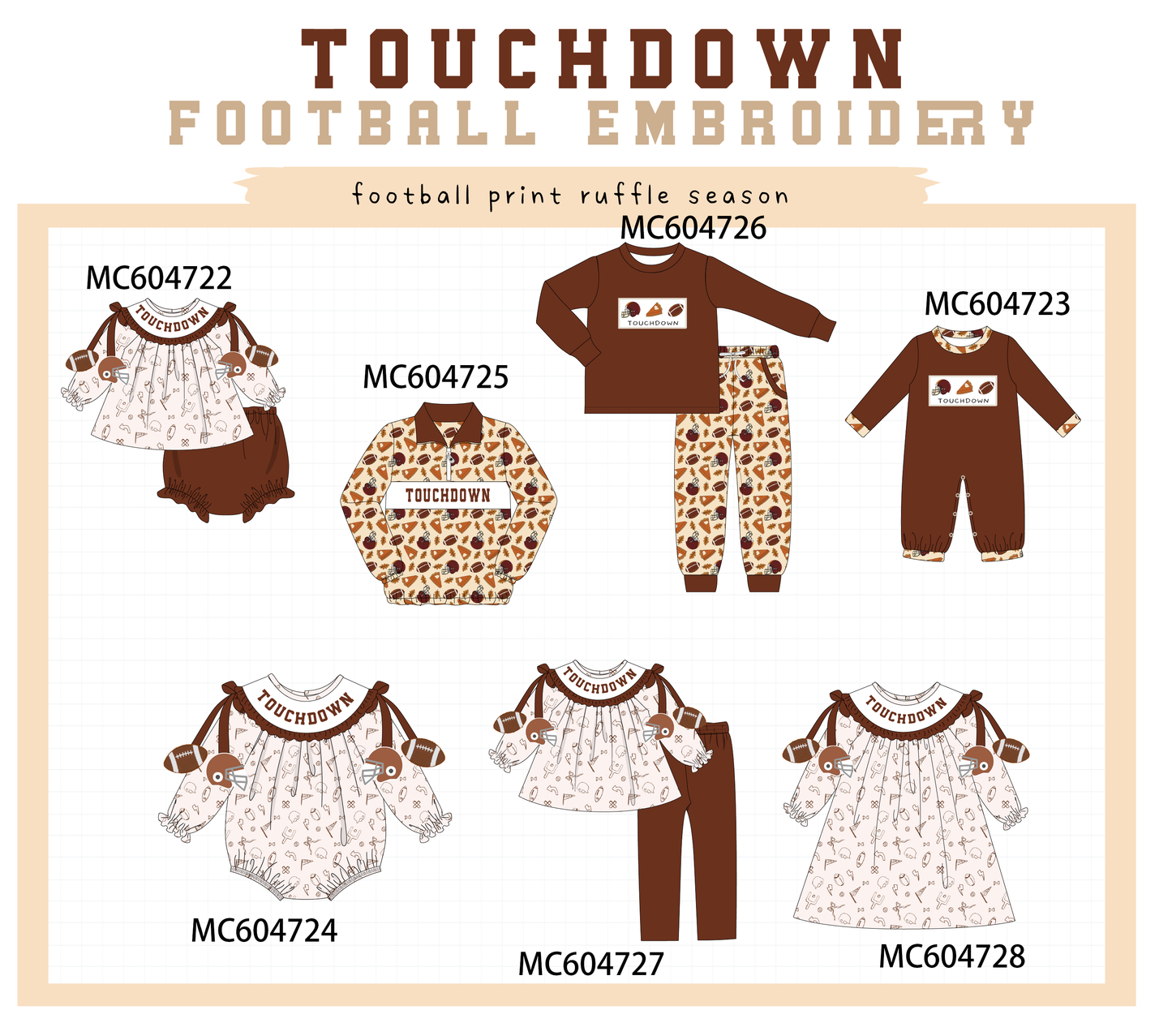 PO88 Brown touchdown football embroidery collection - closing 4/27 - eta late September