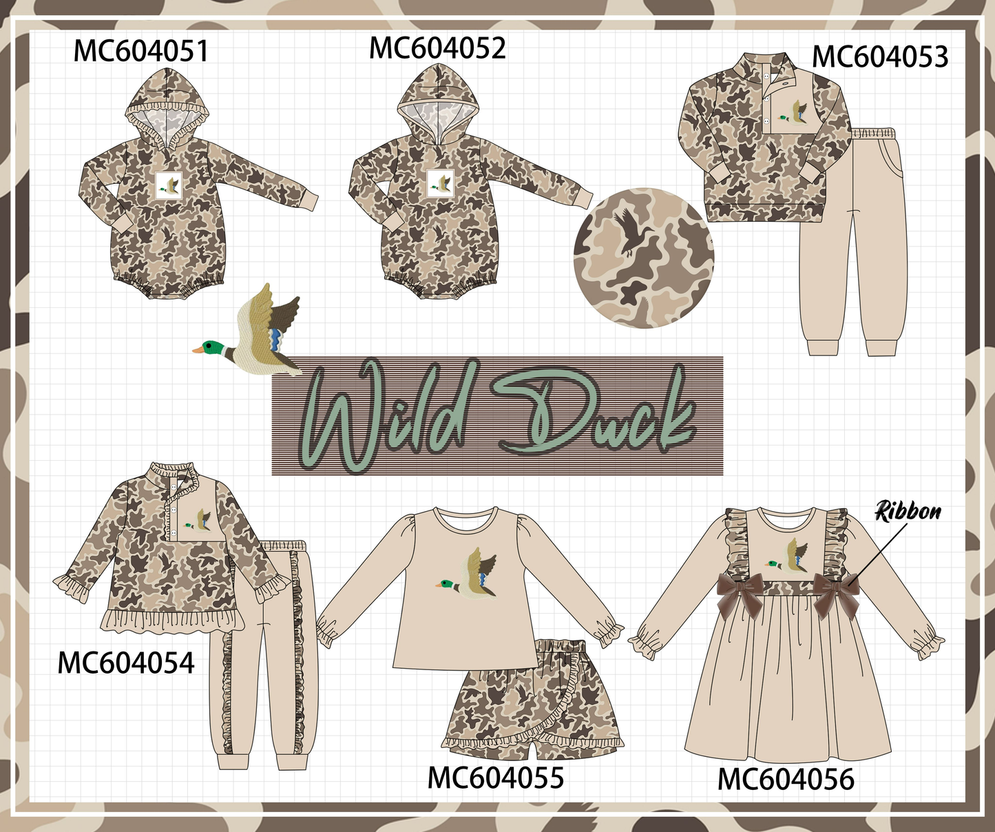 PO86 Camouflage duck embroidery ruffle collection - closing 4/13 - ETA early September
