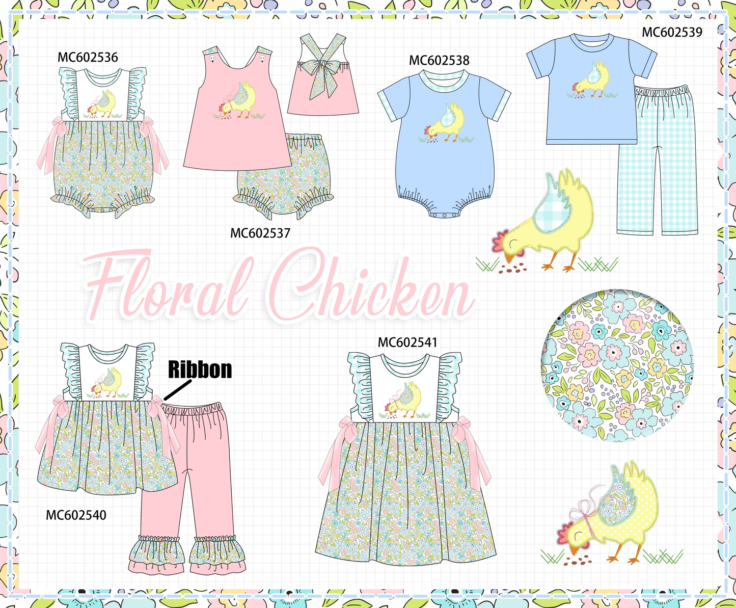 PO82 Chicken floral applique print collection - closing 3/2 - ETA July