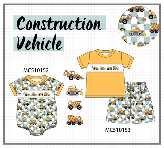 PO69 Construction vehicle embroidery checkered collection- closing 10/27 - eta early march