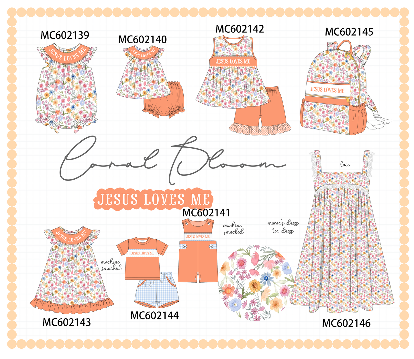 PO81 Coral floral jesus loves me smocked collection - closing 2/16 - ETA July