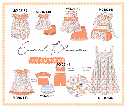 PO81 Coral floral jesus loves me smocked collection - closing 2/16 - ETA July
