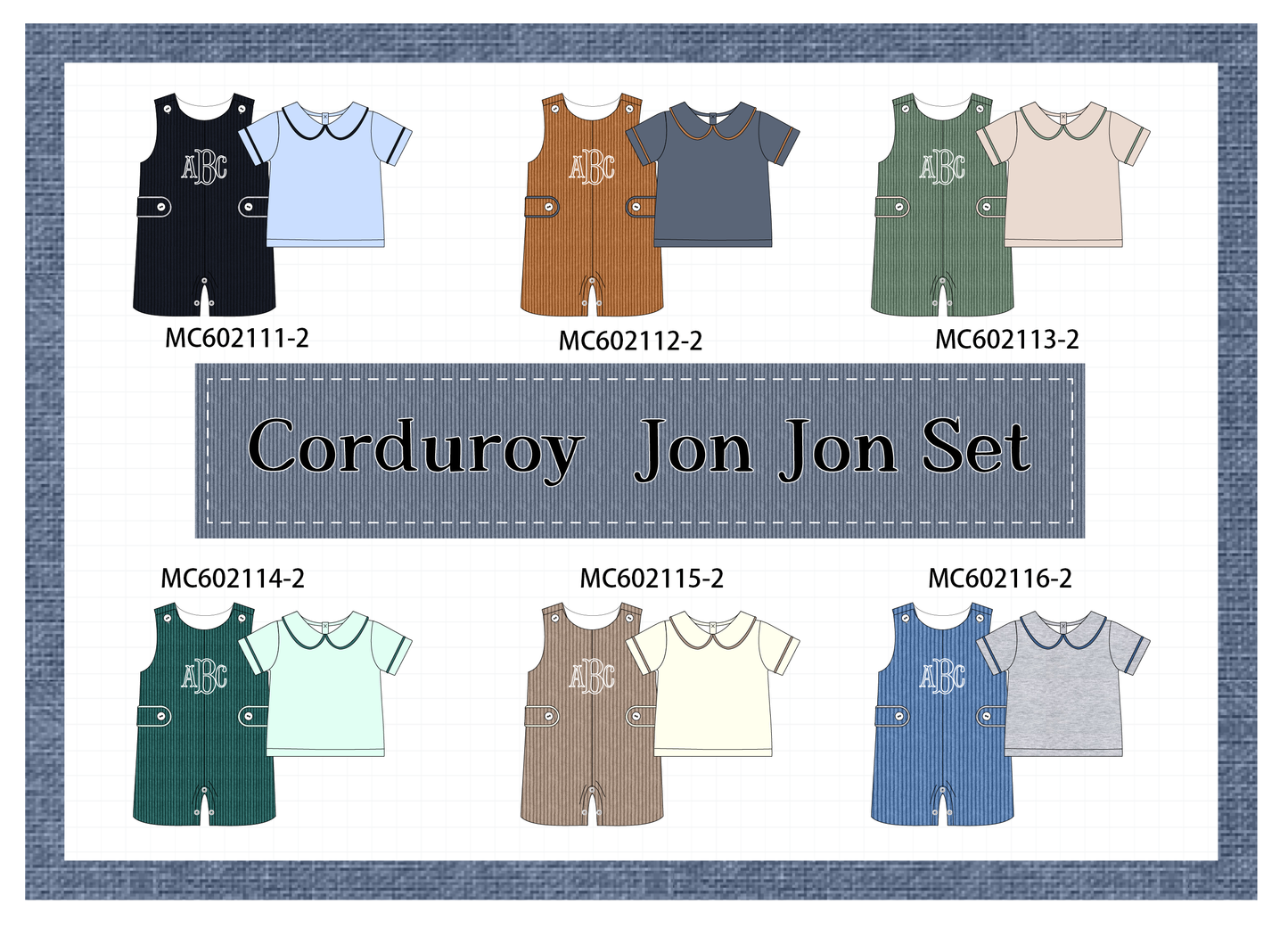 PO81 Corduroy jonjon set monogram embroidery boy collection 2 - closing 2/16 - ETA July
