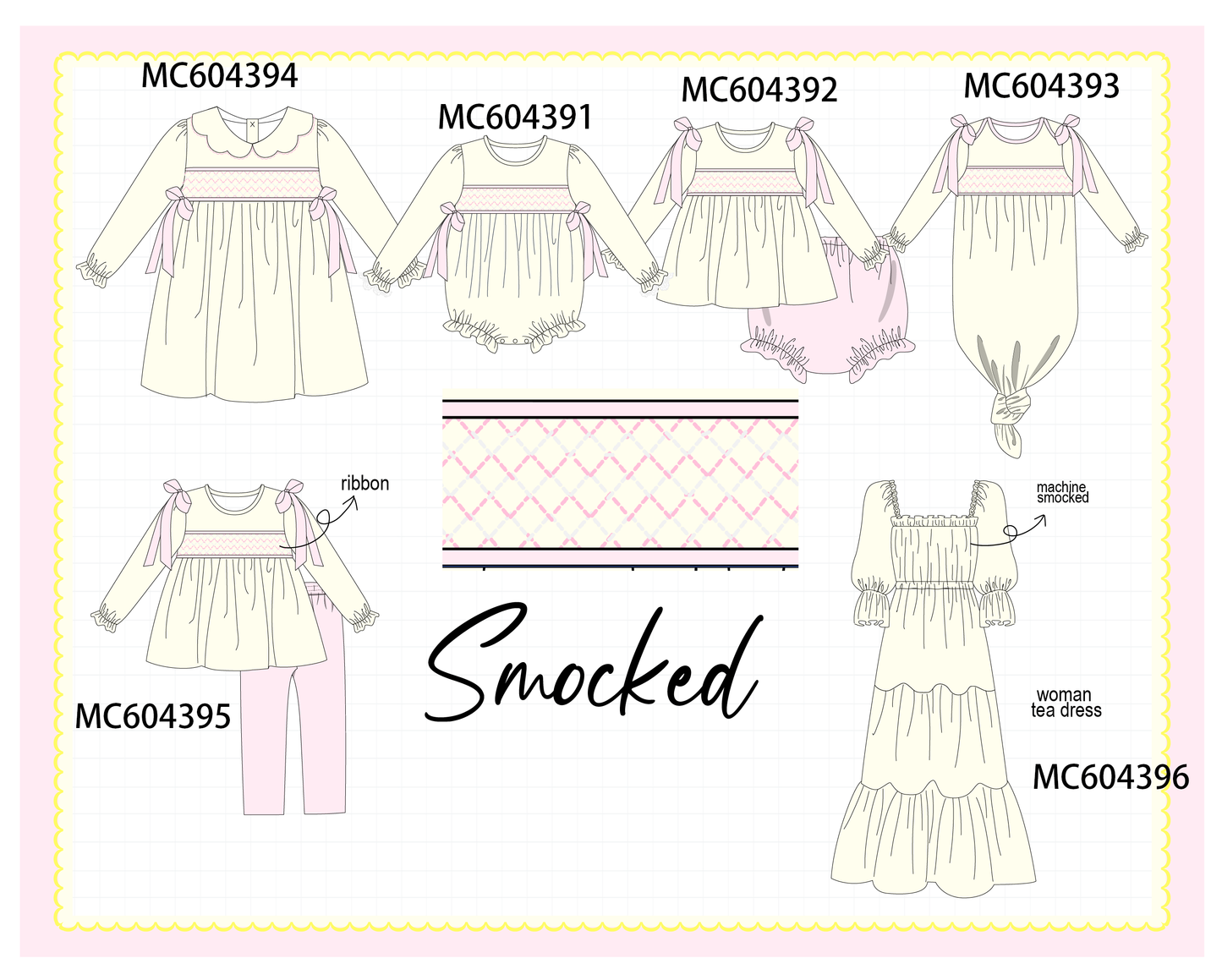PO86 Cream smocked bow collection  - closing 4/13 - ETA early September