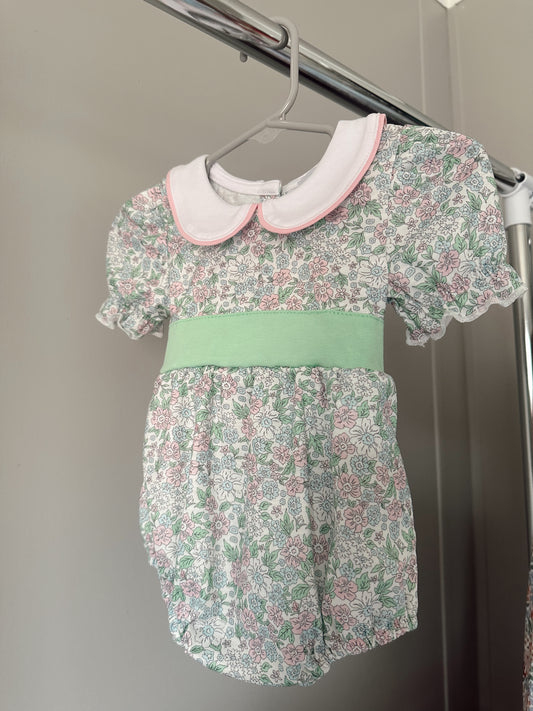 girls floral tie back collared bubble