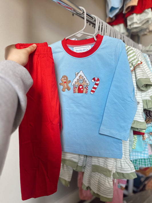 2T Boys gingerbread house pant set
