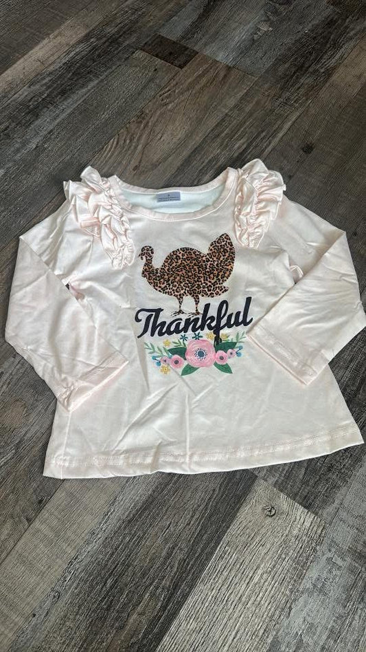 Girls light pink thankful tee