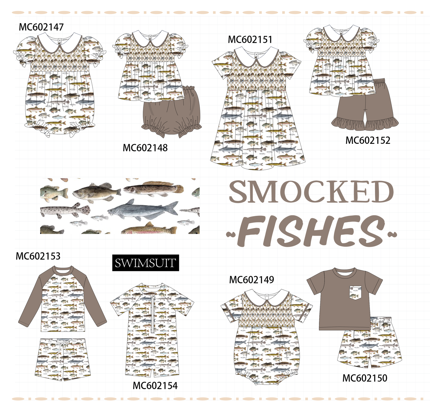 PO81 Fishes print smocked collection - closing 2/16 - ETA July
