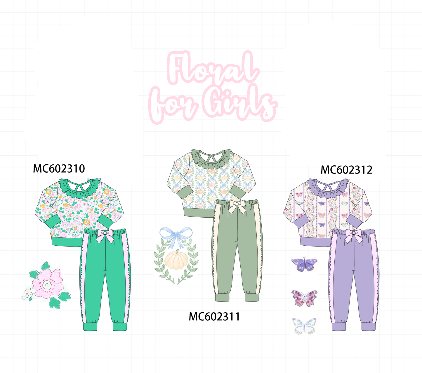 PO82 Floral print bow ruffle pants set collection - closing 3/2 - ETA July