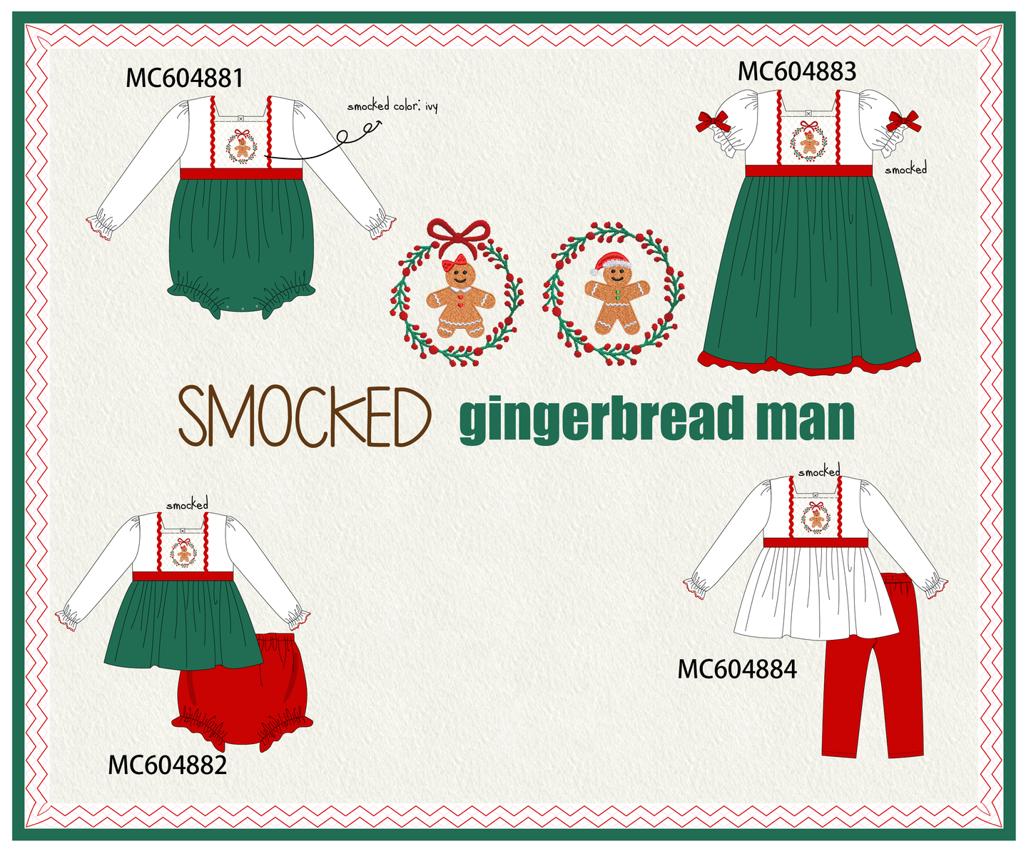 PO90 Forest christmas gingerbread embroidery smocked collection - closing 5/11 - ETA early October