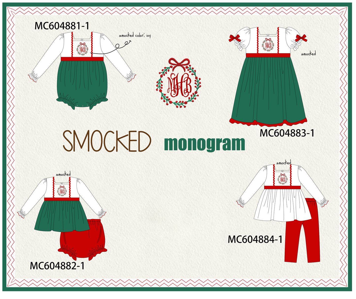 PO90 Forest christmas wreath monogram embroidery smocked collection - closing 5/11 - ETA early October