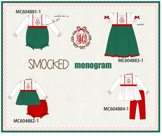 PO90 Forest christmas wreath monogram embroidery smocked collection - closing 5/11 - ETA early October
