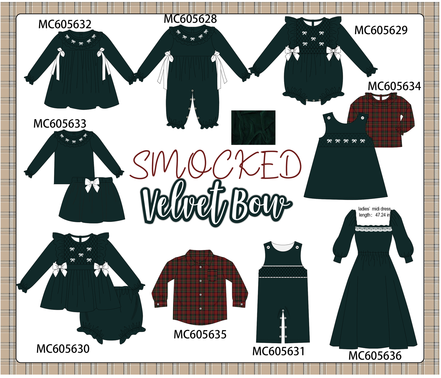 PO93 Forest velvet bow smocked ruffle collection  - closing 6/8 - ETA November