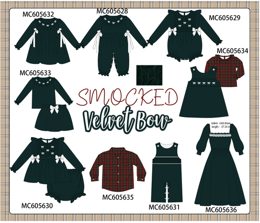 PO93 Forest velvet bow smocked ruffle collection  - closing 6/8 - ETA November