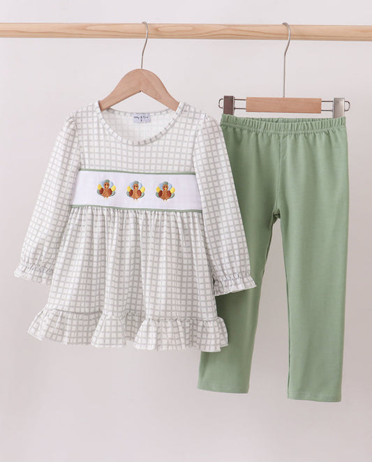 Green gingham turkey pant set