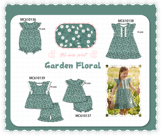 PO108 Greem floral lace ruffle collection - closing 10/26 - ETA march