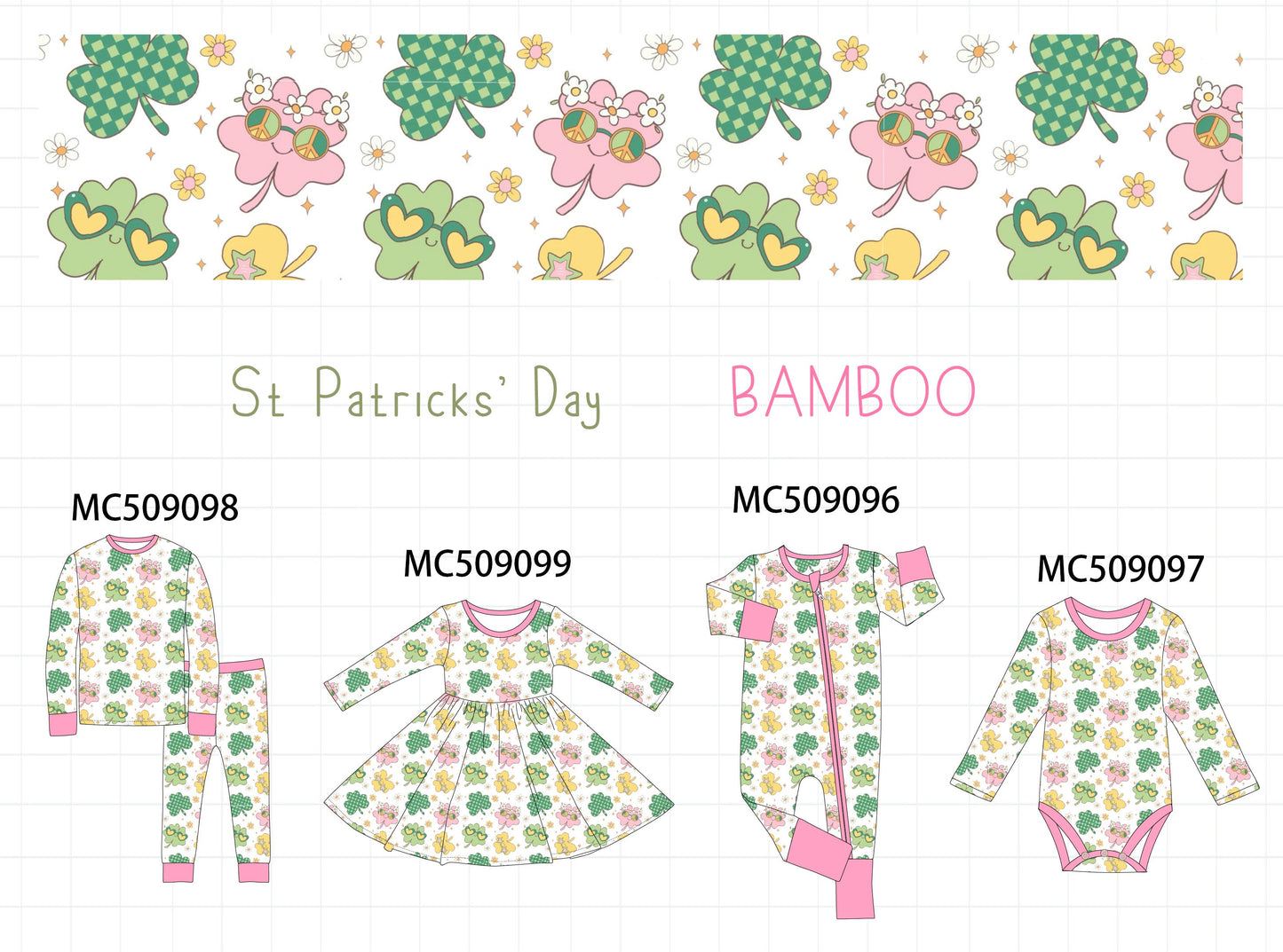 PO65 Green St. Patricks clover print bamboo collection  - closing 9/15- ETA late January