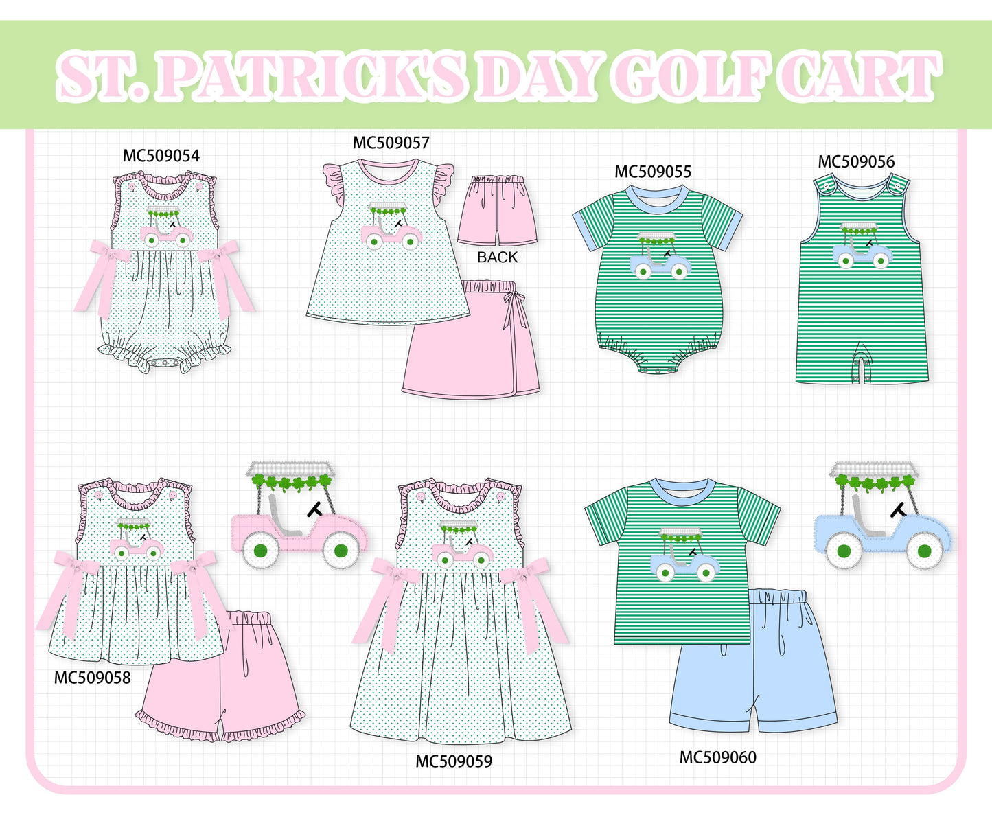 PO65 Green St. Patricks day golf cart applique collection  - closing 9/15- ETA late January
