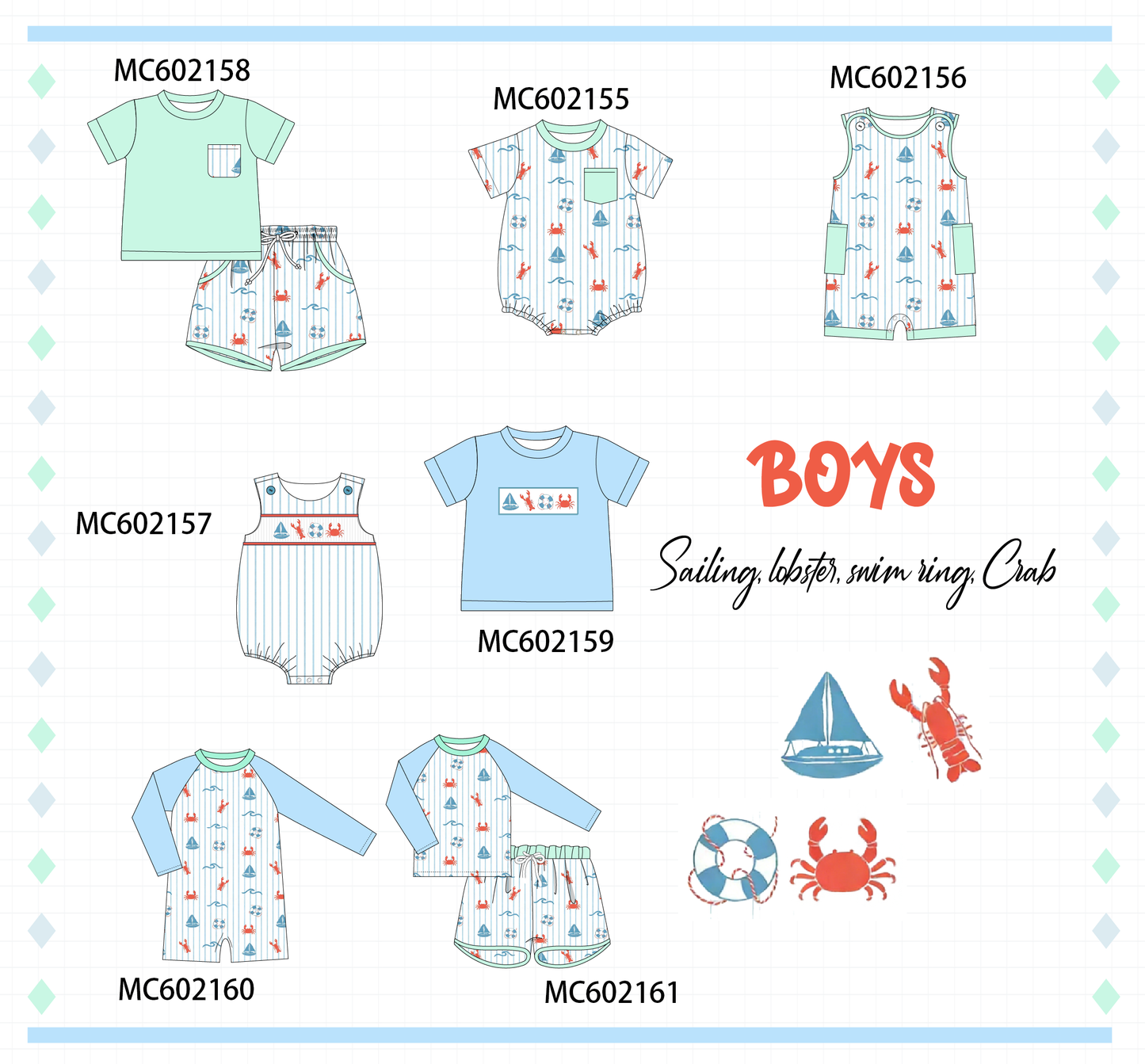 PO81 Green&blue sailboat lobster swimsuit collection - closing 2/16 - ETA July