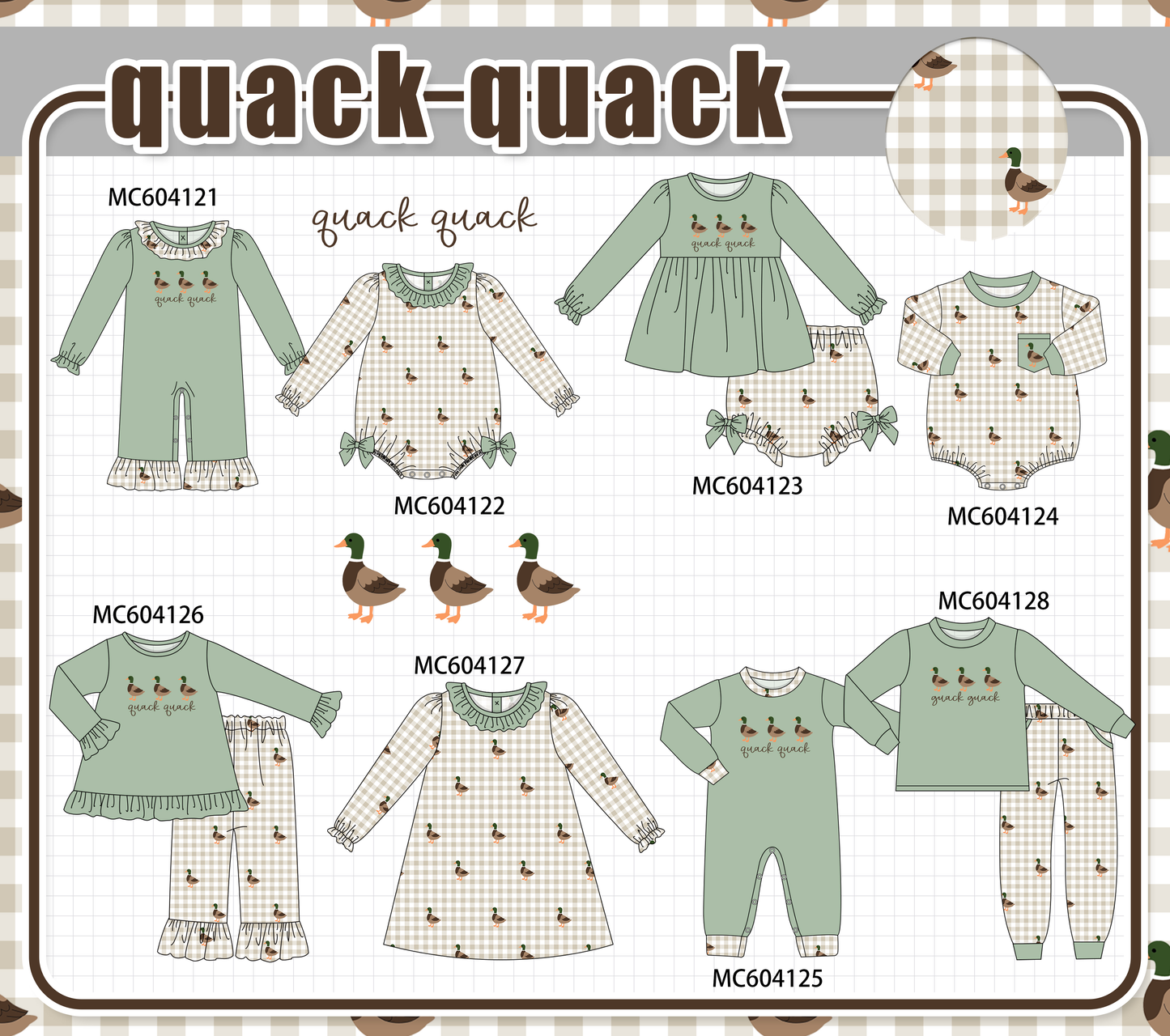 PO86 Green duck quack quack embroidery ruffle collection  - closing 4/13 - ETA early September