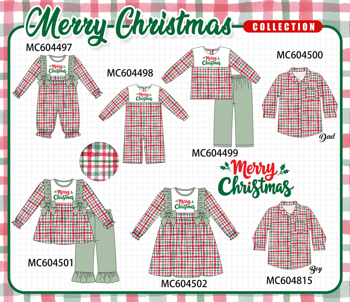 PO88 Green merry christmas embroidery plaid ruffle collection - closing 4/27 - eta late September