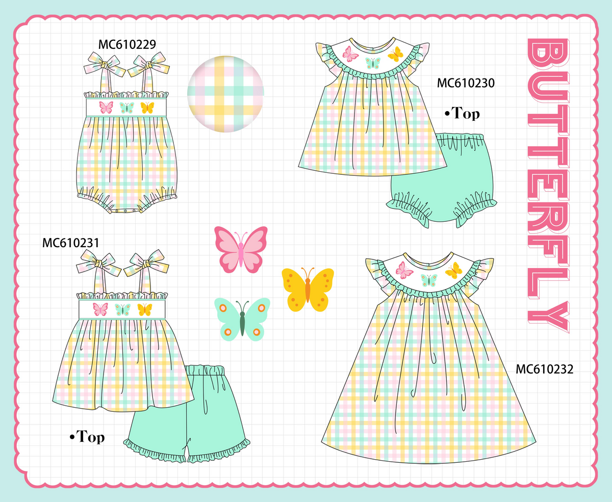 PO108 Green butterfly embroidery gingham ruffle collection - closing 10/26 - ETA march