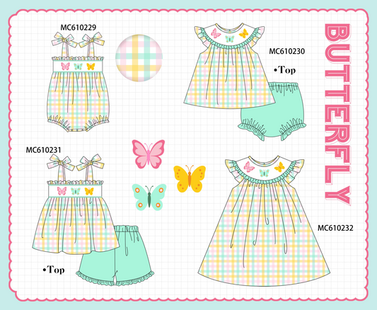 PO108 Green butterfly embroidery gingham ruffle collection - closing 10/26 - ETA march