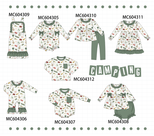 PO86 Green camping print ruffle collection  - closing 4/13 - ETA early September