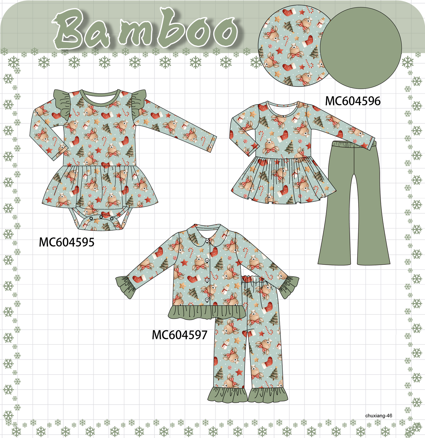 PO88 Green chrismtas tree reindeer bamboo collection - closing 4/27 - eta late September