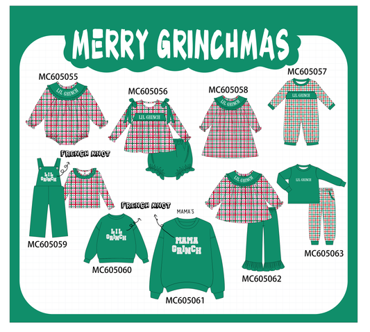PO92 Green christmas LIL GRINCH french knot plaid collection - closing 5/25 - ETA late October