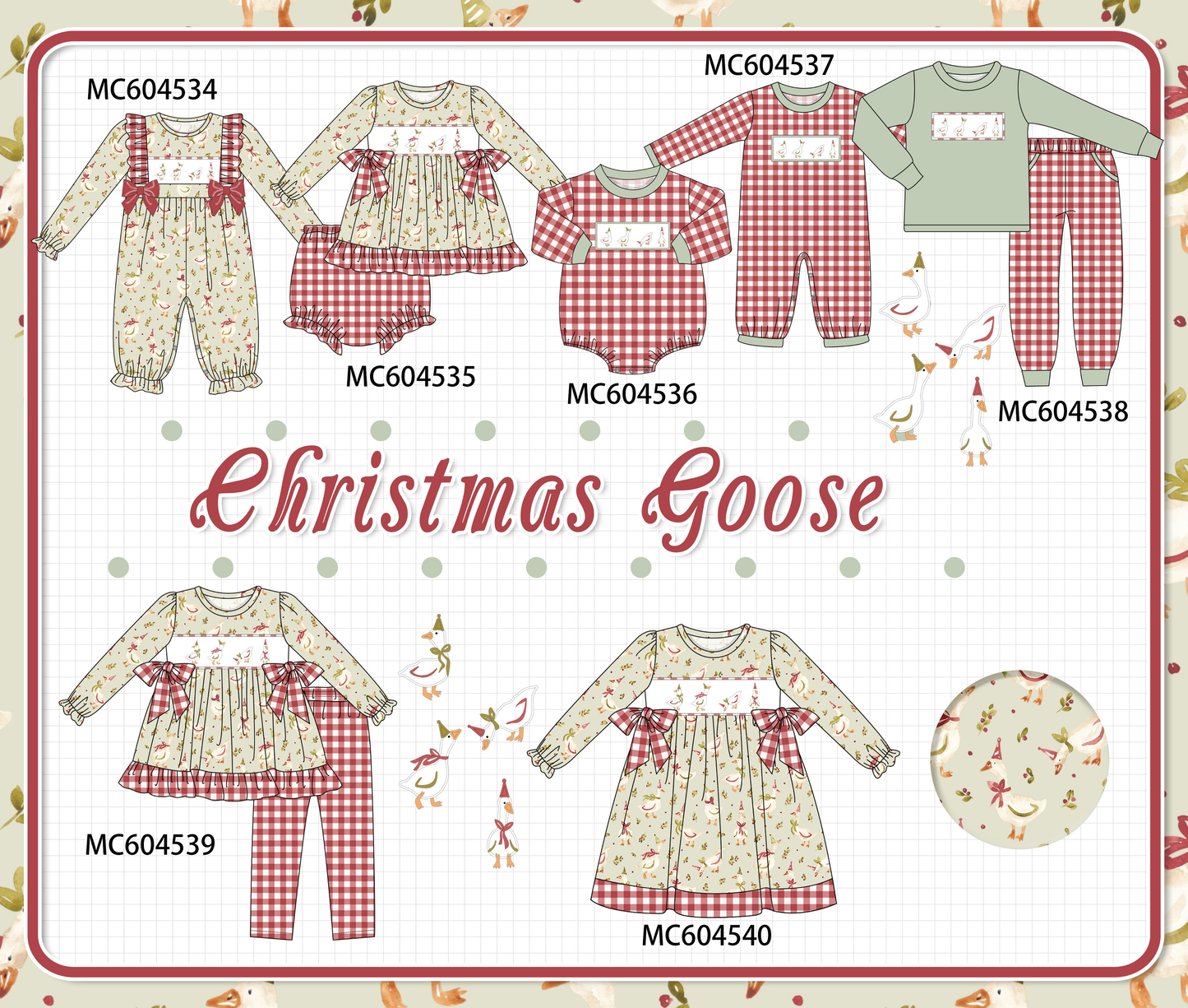 PO88 Green christmas goose embroidery gingham collection - closing 4/27 - eta late September