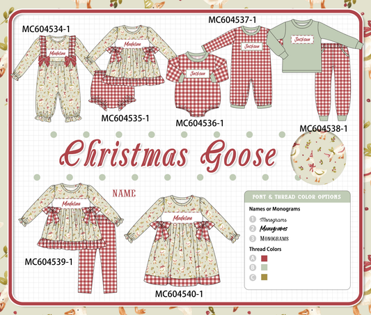 PO88 Green christmas goose monogram embroidery gingham collection - closing 4/27 - eta late September