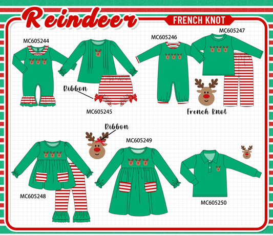 PO92 Green christmas reindeer french knot collection - closing 5/25 - ETA late October