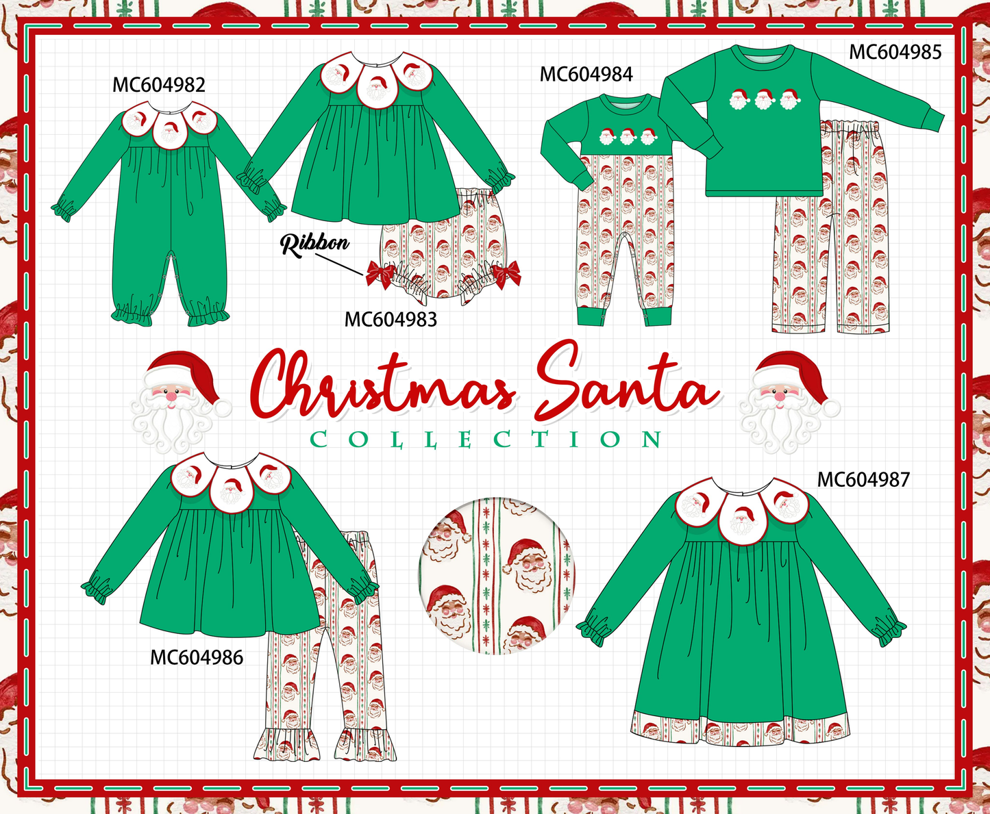 PO90 Green christmas santa claus embroidery collection - closing 5/11 - ETA early October