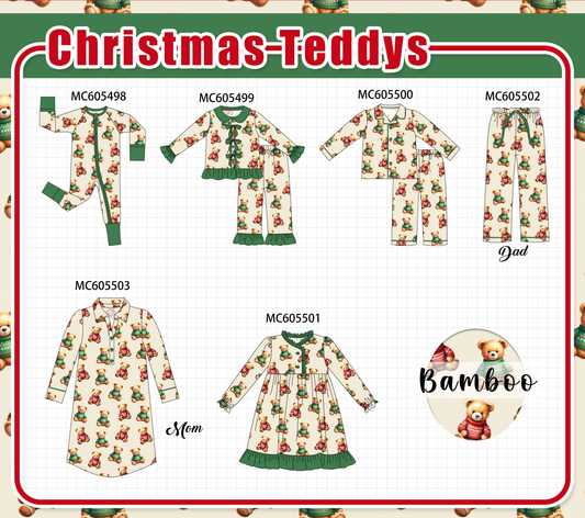 PO93 Green christmas teddy print bamboo collection  - closing 6/8 - ETA November