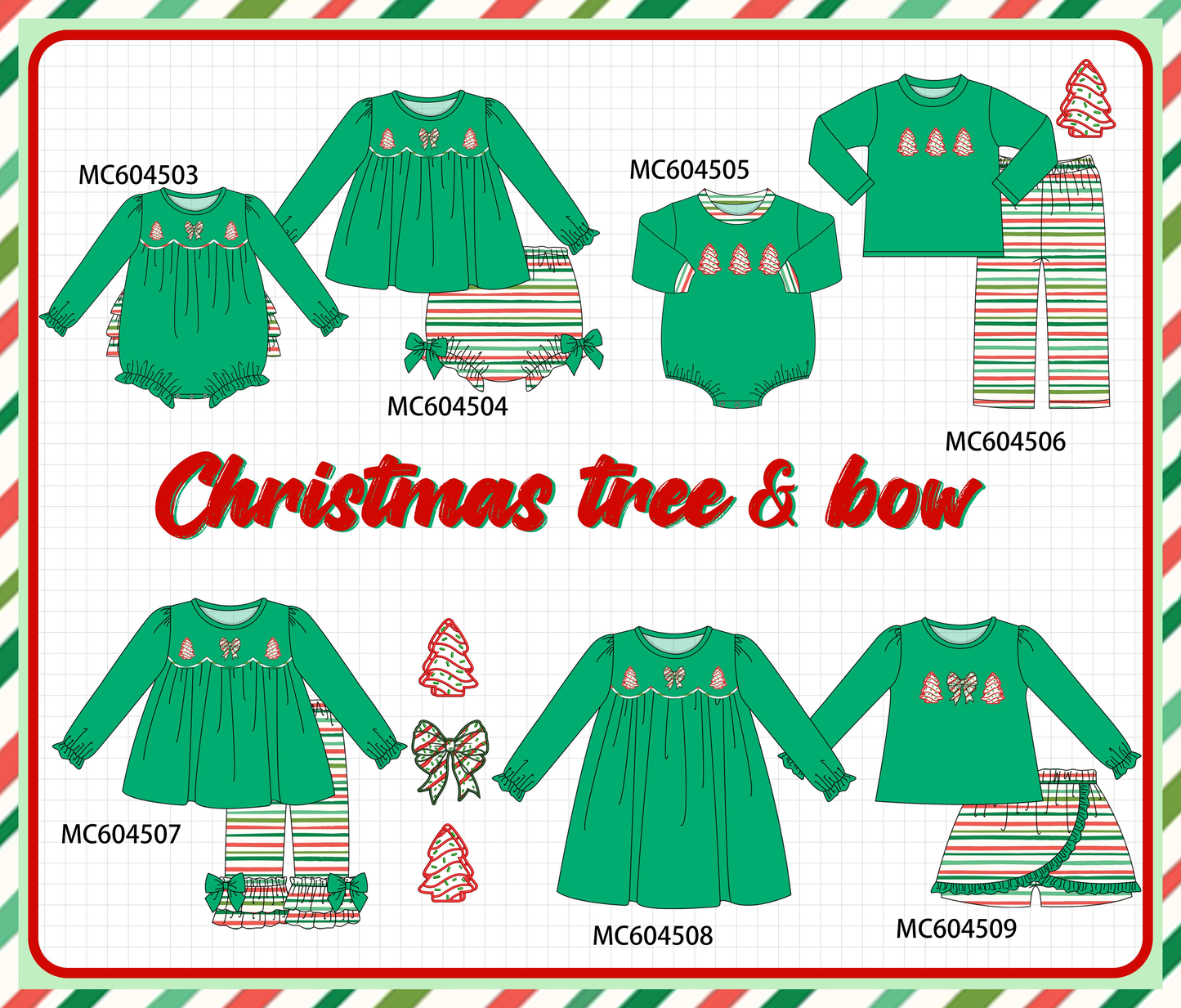PO88 Green christmas tree bow applique stripe collection - closing 4/27 - eta late September
