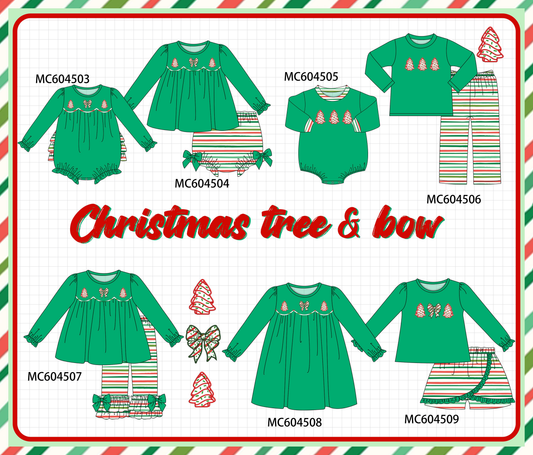 PO88 Green christmas tree bow applique stripe collection - closing 4/27 - eta late September