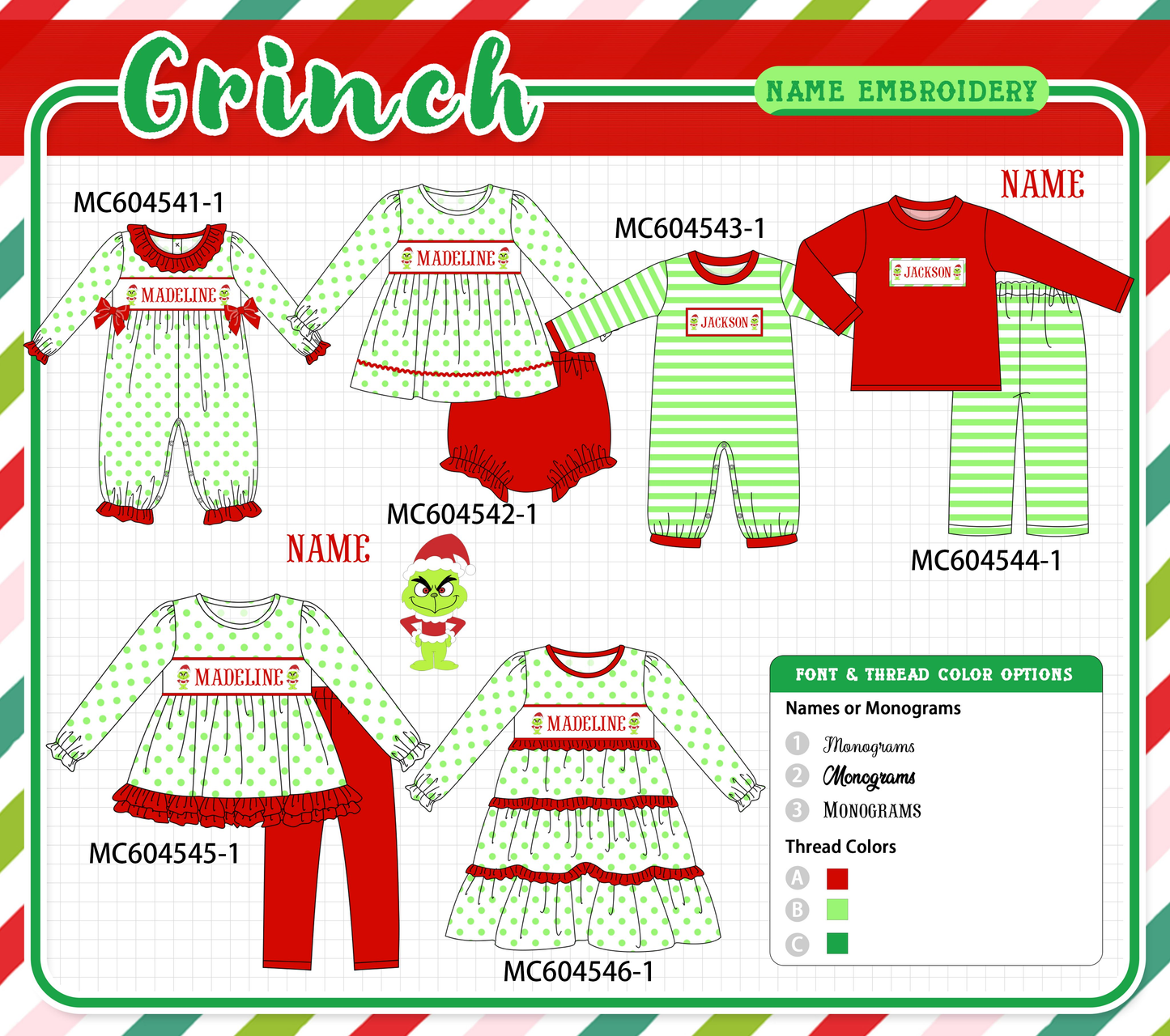 PO88 Green dot grinch monogram embroidery ruffle collection - closing 4/27 - eta late September