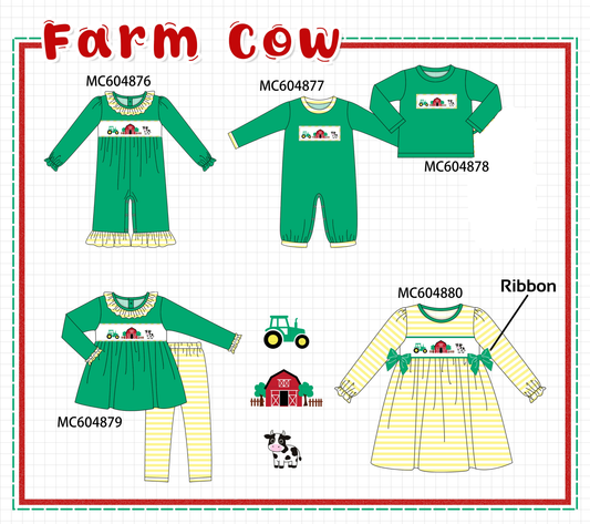 PO90 Green farm cow embroidery stripe collection - closing 5/11 - ETA early October