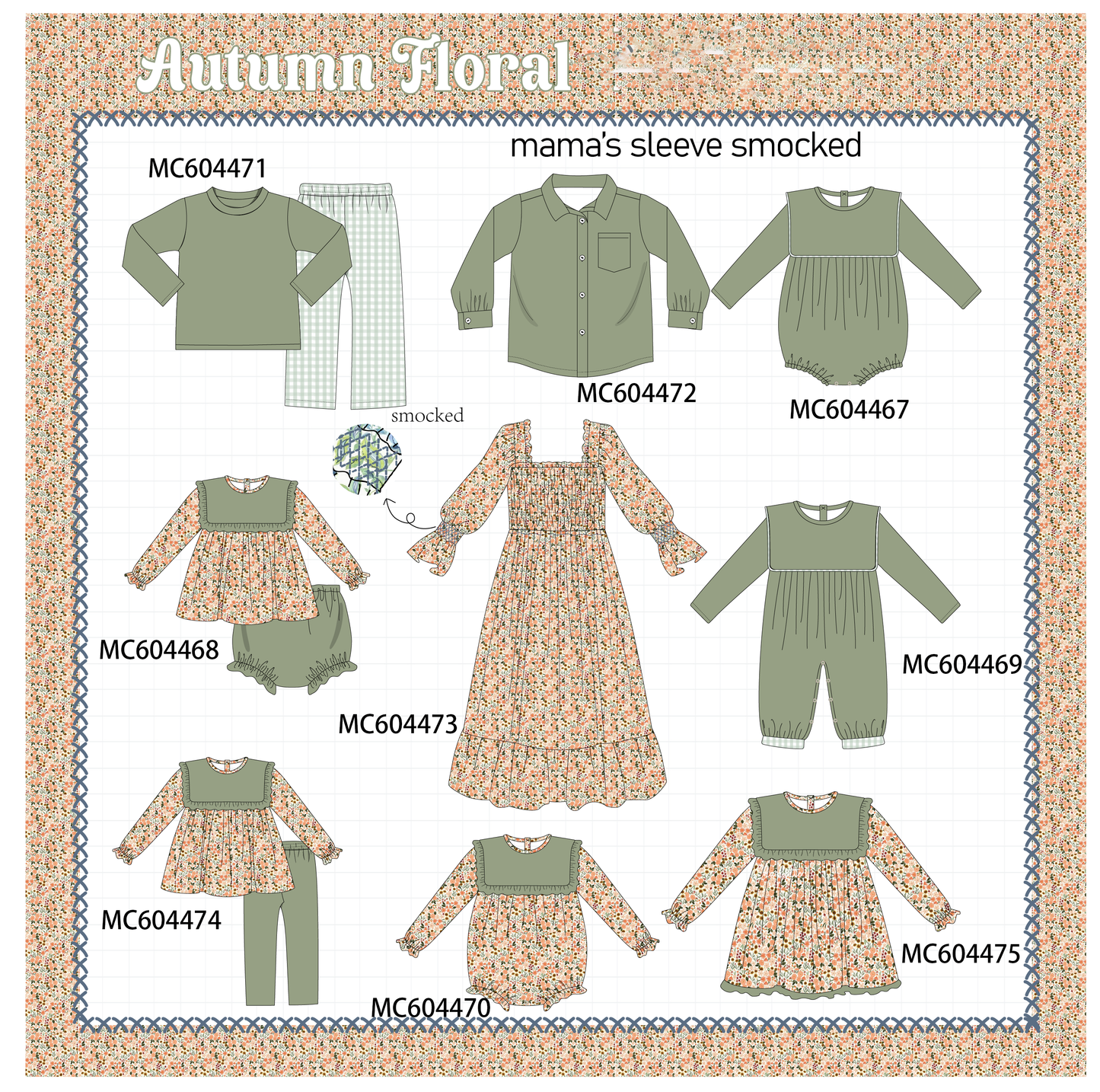 PO88 Green floral print ruffle gingham collection - closing 4/27 - eta late September