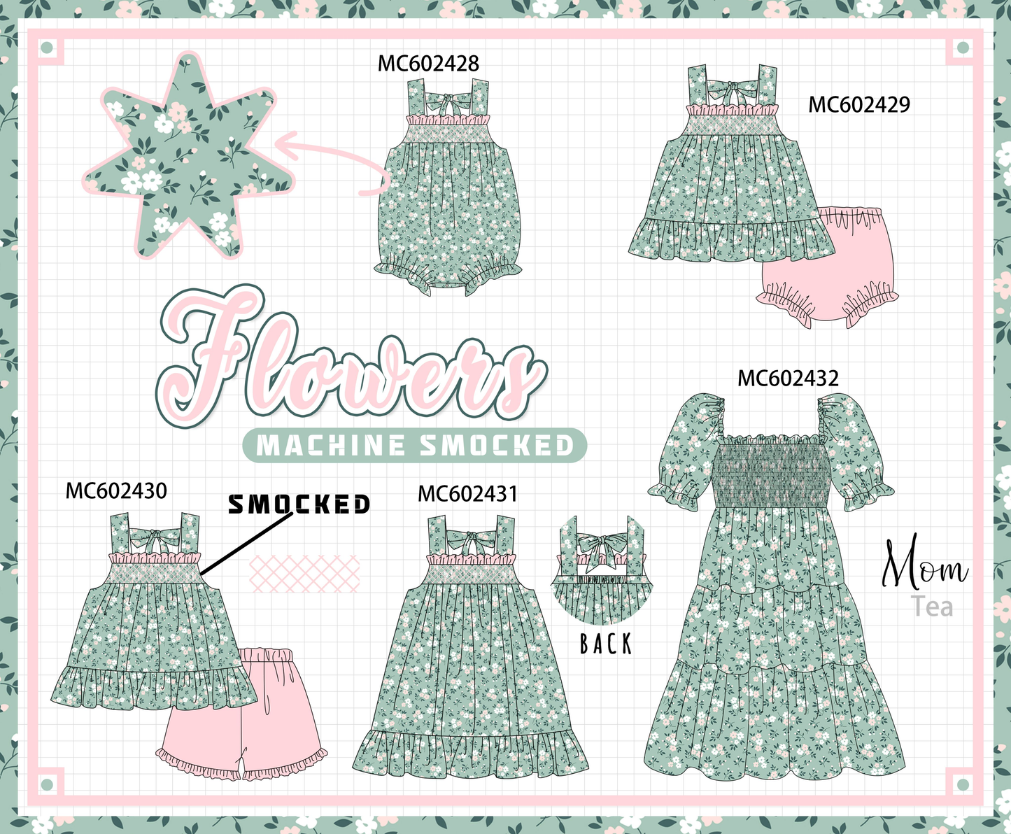 PO82 Green floral ruffle smocked collection - closing 3/2 - ETA July
