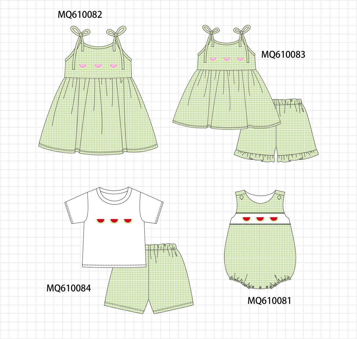 PO109 Green gingham watermelon embroidery collection -closing 11/2- ETA May